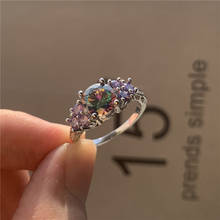 Anillos de boda de lujo para mujer, joyería de piedra de cristal púrpura, Color plateado clásico, encanto, novia, anillo de compromiso de circón redondo 2024 - compra barato
