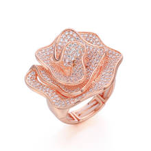 Anéis de dedo luxuosos com flor de rosa, para mulheres, ajustável, elegante, zircônia cz, planta, anel de casamento, joia de noivado, acessórios de amantes 2024 - compre barato