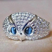 Fashion Owl design blue stones eyes Crystal Rings for Men Women white gold silver color Jewelry Bague Bijoux party Accessories 2024 - buy cheap