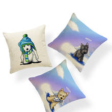 Cartoon Cute Animal Pillowcase Schnauzer Angel Scottish Shepherd Custom Decorative Cushion Cover Lion Polyester Linen Pillow 2024 - buy cheap