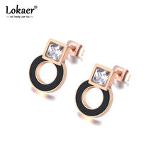 Lokaer Stainless Steel Black Acrylic Circle & Square CZ Crystal Earrings For Women Rose Gold Engagement Earrings Jewelry E19048 2024 - buy cheap