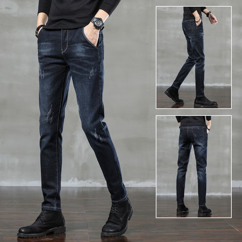 Джинсы мужские зауженные стрейчевые, брендовые обтягивающие брюки из денима, дизайнерские эластичные прямые, размеры 28-36 2022 - купить недорого