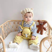 Conjuntos de roupas listradas para bebê com desenho de elefante, 2 peças estilo coreano, para meninos e meninas, blusa com alça, primavera e outono, roupas bonitas para recém-nascidos 2024 - compre barato