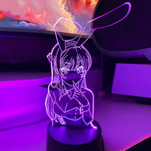 Ilusão 3d de led, luz noturna de coelho meninas senpai mai sakurajima kawaii, multi cores, presente de natal, lâmpada de luz anime 2024 - compre barato