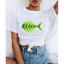 Graphic tees tops Paper cut of fish bone tshirts women funny t shirt white Tops casual short Camisetas Mujer_T-Shirt 2024 - buy cheap