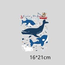 16x21cm Cartoon whale Iron on Patches For DIY Heat Transfer Clothes T-shirt Thermal transfer stickers Decoration Printing 2024 - buy cheap