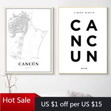 Póster con mapa de la calle de la Ciudad de México y Cancun, impresiones de viaje, vacaciones, coordenadas, lienzo, imágenes, arte para decoración de pared del hogar 2024 - compra barato