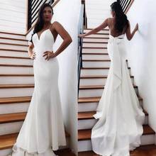 Barato sexy praia sereia vestido de casamento trem varredura sem costas arco volta cintas de espaguete laço nó vestido de casamento vestido de noiva 2024 - compre barato