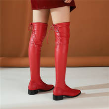 YMECHIC-zapatos de tacón grueso para mujer, botas por encima de la rodilla con cordones elásticos, talla grande, Color Rojo 2024 - compra barato
