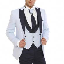 Custom Made Men Suits White and Black Groom Tuxedos Peak Lapel Groomsmen Wedding Best Man 3 Pieces ( Jacket+Pants+Vest+Tie )C947 2024 - buy cheap