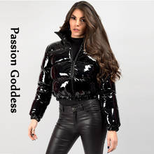 Winter Women Shiny Leather Jackets Cropped Parka Down Warm Thick Bubble Coat Black Bright PU Down Parka Loose Puffer Jacket XXL 2024 - buy cheap