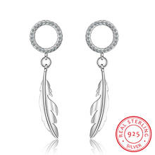 New Fashion 925 Sterling Silver Earrings Zirconia Circle Long Feather Tassel Earrings oorbellen pendientes S-E782 2024 - buy cheap