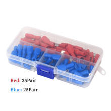Red + Blue 6.3mm Female Insulated Spade Crimp Terminal Wire Connector For 0.5-2.5mm Electrical Wire Cable Connecors 50Pcs 2024 - buy cheap