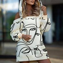 Женский Камуфляжный топ с капюшоном, Элегантная Блузка из смески хлопка с длинным рукавом и открытыми плечами в стиле граффити 2024 - купить недорого
