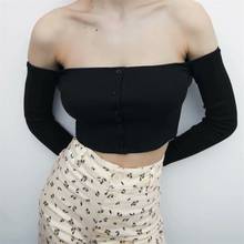 Camiseta feminina manga longa com rosca traf, cor sólida, um ombro curto, moda de 2020 2024 - compre barato