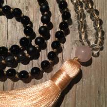 Colar labradorite mala de quartzo claro, onxy preto, miçangas mala de amarrar à mão, colar de borla meditação, joias de oração, 108 2024 - compre barato