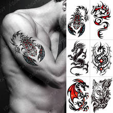 Водостойкая временная татуировка, наклейка на Скорпион, красное крыло, дракон, флэш-татуировки, волк, боди-арт, руки, Сова, мужские искусственные татуировки 2024 - купить недорого