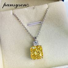PANSYSEN Luxury 9*10MM Citrine Diamone Gemstone Necklace for Women Silver 925 Jewelry Pendant Necklaces Wholesale Drop Shopping 2024 - buy cheap