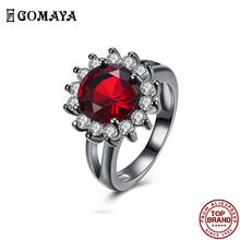 GOMAYA Flowers Design Red Zircon Ring Exquisite Romantic Rings For Women Creativity Anniversary Birthday Gift Fashion Jewelry 2024 - buy cheap