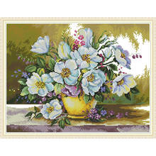 Amor Eterno flor blanca china Kits de punto de cruz algodón ecológico claro impreso DIY Navidad 14CT decoración de boda 2024 - compra barato