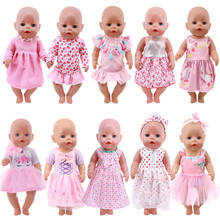 Roupas de boneca com saia de laço rosa, vestido de algodão com bolinhas, roupa diária para meninas de tamanho 18 tamanhos americanos e 43 cm 2024 - compre barato