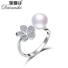 Dainashi Hot Sale 100% Genuine Freshwater Cultured Pearl Ring Fashion 925 Sterling Silver Flower Zircon Crystal Adjustable Ring 2024 - buy cheap