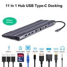 Estação de encaixe 11 em 1 de alumínio para hdmi, leitor de cartão compatível com rj45, pd, usb c, conector usb 2024 - compre barato