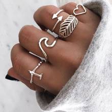 5pcs/Set Boho Ring Sets Antique Silver Color Feather Airplane Love Heart Arrow Finger Ring Midi Anillo for Women Fashion Jewelry 2024 - buy cheap