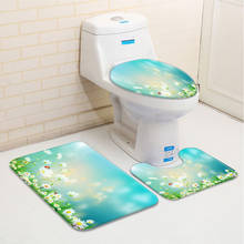 3pcs/Set Flower Bathroom Mat Spring Pink Floral Plant Scenery Pattern Flannel Bath Decor Bathtub Toilet Carpet Non-Slip Rug 2024 - buy cheap