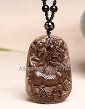 Wonderful Natural Ice Clear Obsidian Carved PiXiu Kylin Lucky Amulet Pendant + Black Beads Necklace Fashion Jewelry 2024 - buy cheap