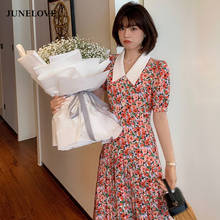 JuneLove-vestido elegante de verano para mujer, Vestido de manga corta con estampado Floral para oficina y playa, una pieza, informal coreano, 2021 2024 - compra barato