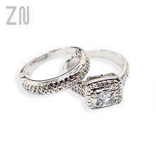 ZN Luxury Female Square Cubic Zircon Crystal Rings Wedding Ring Set Band For Bridal Girls Women Ladys Love Couple Pair Jewelry 2024 - buy cheap