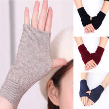 1 Pair Fashion Cashmere Fingerless Arm Gloves Women Warm Winter Gloves Black Solid Hand Wrist Long Warmer Mittens Guantes Mujer 2024 - buy cheap