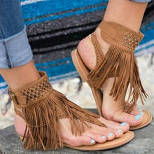 Summer New Bohemia Flat Women Sandals  Woman Flip Flops Vintage Women Shoes Tassel open-toed rhinestone sandals XS01 2024 - buy cheap