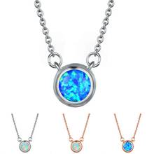 Simple Female Blue Opal Pendant Necklace Trendy rose gold color Chain Necklaces For Women Elegant Bridal Round Wedding Necklace 2024 - buy cheap