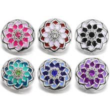 6pcs/lot New Snap Jewelry 18mm Snap Buttons Rhinestone Crystal Lotus Flower Snaps Fit 18mm Metal Snap Button Bracelets Bangles 2024 - buy cheap