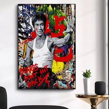Fantasia de arte abstrata para sala de estar, arte de rua, grafite, posteres e impressões, kung fu, super star, de parede 2024 - compre barato