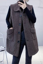 Chaleco largo de lana de cordero para mujer, chaquetas gruesas, cálidas y lisas, con bolsillos sueltos, abrigo para invierno y otoño, 2020 2024 - compra barato