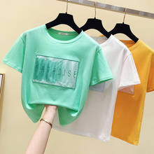 Женская футболка с круглым вырезом VERHELLEN Chic, летняя футболка с коротким рукавом и блестками в Корейском стиле, новинка 2020 2024 - купить недорого