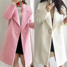 White Ruffle Warm Winter Coat Women Turndown Long Coat Collar Overcoat Female Casual Autumn 2019 Pink Outerwear Plus Size#J30 2024 - buy cheap