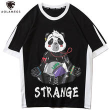 Aolamegs Hip Hop T Shirt Men Funny Panda Cartoon Print Tops Tee Summer Color Block Baggy High Street Harajuku Fashion Streetwear 2024 - buy cheap