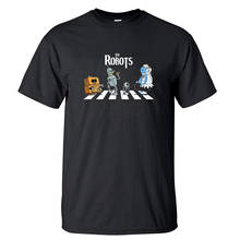 Мужская футболка с изображением роботов, хлопковая футболка с коротким рукавом, черно-белая футболка с принтом Харадзюку, лето 2019 2024 - купить недорого