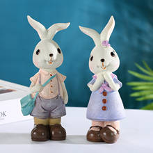 Set de 2 unids/set de adornos de conejo de pascua, estatuillas de conejo de resina de simulación, estatua de Animal, decoración de Pascua para regalo del hogar 2024 - compra barato