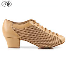 BD-zapatos de baile AM5 para mujer, zapatillas negras, zapatos de baile latino, zapatos de salón, zapatos de enseñanza de tacón cuadrado grande de malla 2024 - compra barato