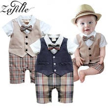 ZAFILLE Plaid Baby's Romper Fake 2pcs Summer Infant Jumpsuit Gentleman Bowtie Clothes For Newborns Male Overalls For Baby 2024 - buy cheap