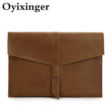 Oyixinger luva do portátil dos homens casual portátil saco de embreagem luxo genuíno couro bolsa para portátil para 13 14 15 macbook masculino ipad capa 2024 - compre barato