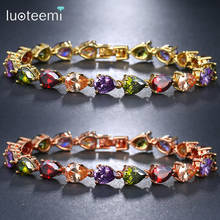 LUOTEEMI-pulsera de circonia cúbica para mujer, brazalete de tenis, varios colores, oro, rosa, venta al por mayor 2024 - compra barato