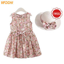 Vfochi-vestido infantil feminino de verão, vestido com chapéu e estampa floral, moda para meninas, vestido de festa, 2020 2024 - compre barato