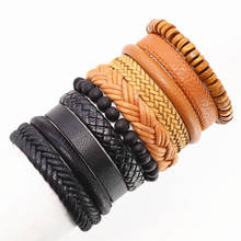 Handmade Weave Black Brown Camel Men Leather Bracelets For Women Bangles Femme Homme Male Jewellery 10 Pcs/Set Freely Shipping 2024 - buy cheap