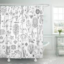 Cortina de ducha para Doodles, conjunto de tela de poliéster resistente al agua, con árboles de otoño, setas y hojas de animales salvajes, 72x78 pulgadas 2024 - compra barato